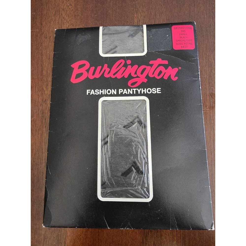 Vintage Burlington Black Patterned Nylon Pantyhose Size S Women's NWT USA Made